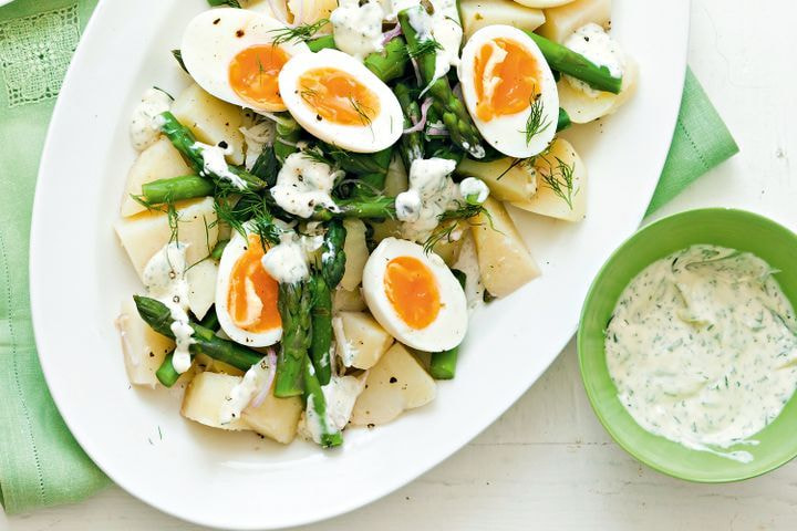 Potato and asparagus salad with dill aioli