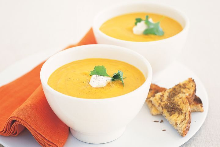 Carrot and potato soup with cumin toast