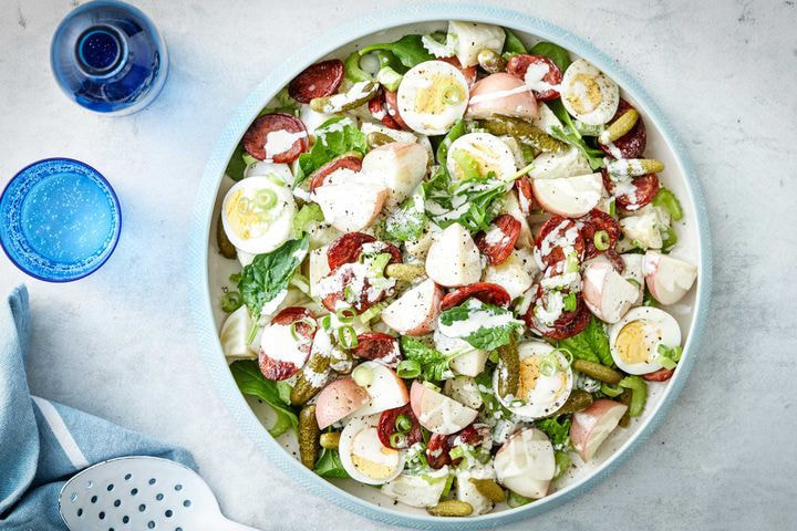 Fully loaded creamy potato salad