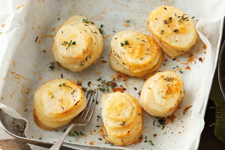 Crispy parmesan and thyme potato stacks